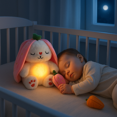 bebe dort berceau peluche qui respire et decoration carotte fraise