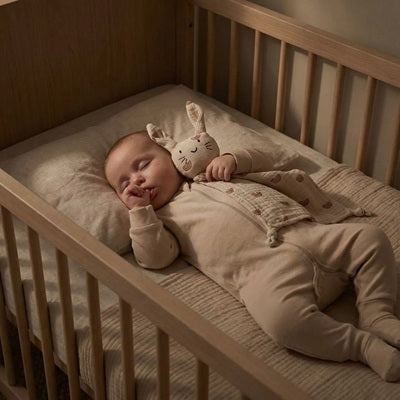 bebe dort berceau suce pouce avec doudou naissance