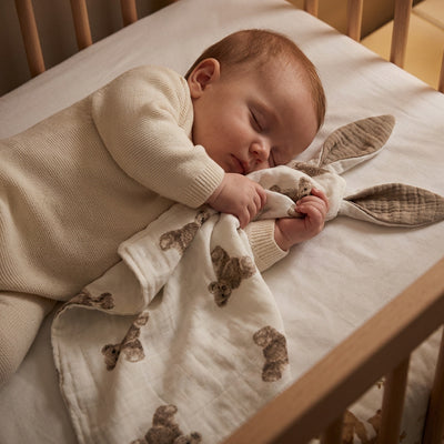 bebe dort berceau sur cote avec doudou bebe