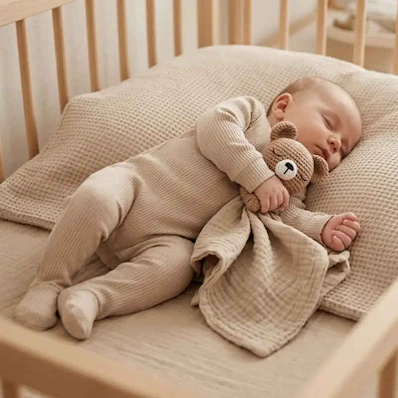 bébé dort berceau sur oreiller doudou bébé dans bras