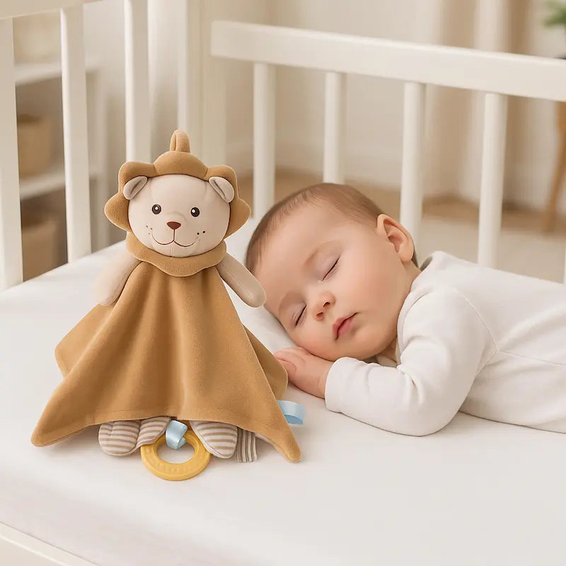 bébé dort doudou bebe lion près bebe
