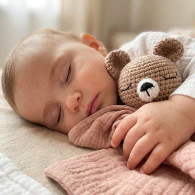 bebe dort doudou bebe ourson pres visage bebe mains doudou