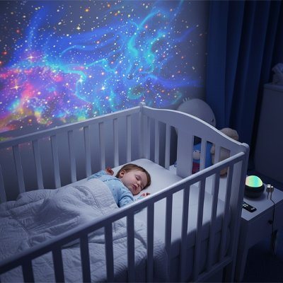 bebe dort paisiblement berceau avec veilleuse projection bebe mur galaxie