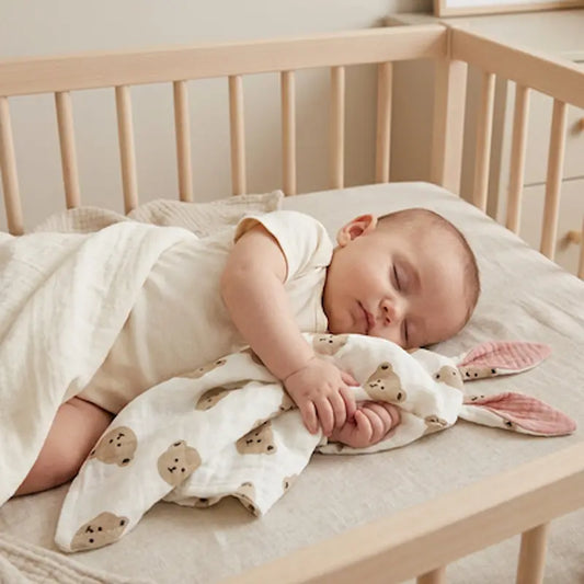 bébé dort paisiblement berceau avec doudou bebe ourson dans bras