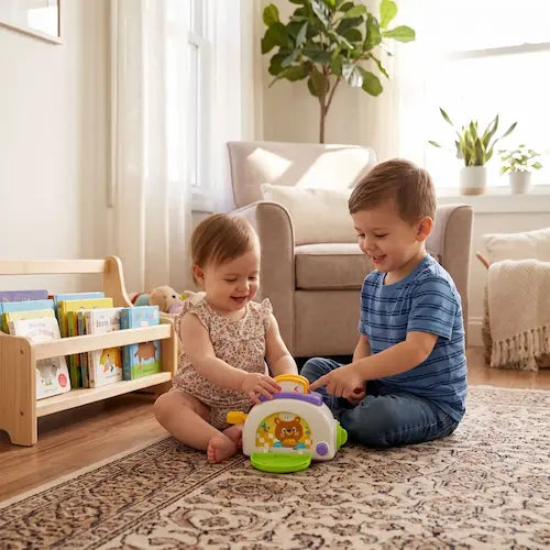 bébé grand frère assis tapis chambre jouent jouet bebe