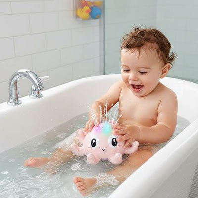 bebe heureux dans bain joue jouet baignoire bebe lumineux