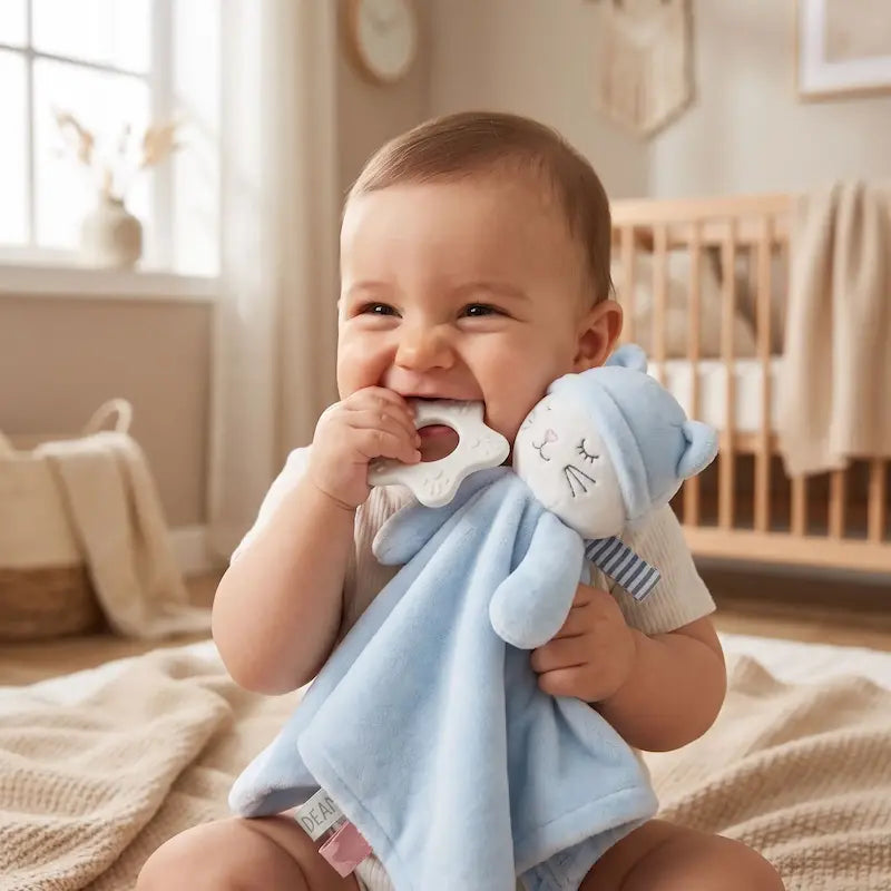 bébé heureux mordille assis étoile doudou bebe