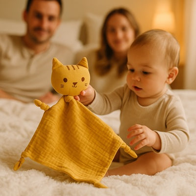bebe joue avec doudou pour bebe lit papa maman