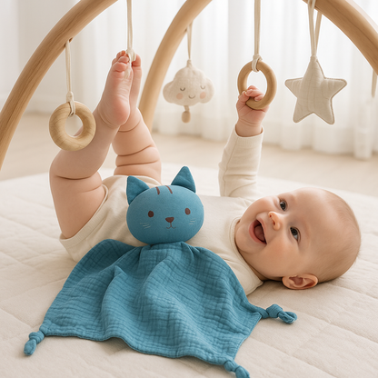 doudou pour bebe bio - chat en gaze de coton doux et naturel