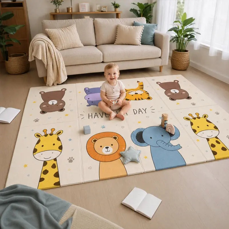 bébé joyeux assis tapis motricité bébé joue hochet bois