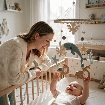 bebe leve main touche mobile bebe maman souriante regarde