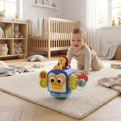 bébé marche quatre pattes tapis vers jouet bebe robot