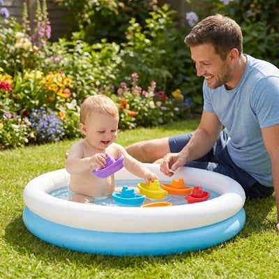 bebe piscine jardin joue jouet de bain bebe papa surveille