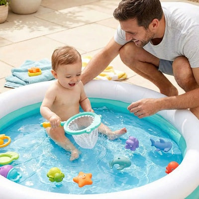 bebe piscine joue jouet de bain bebe papa surveille