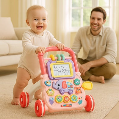 bebe pousse jouet bebe 1 an papa sourit