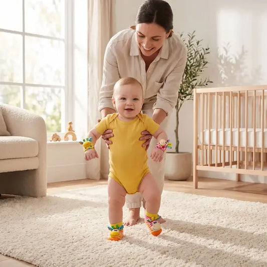 bébé premiers pas hochet pour bebe poignets pieds maman tient