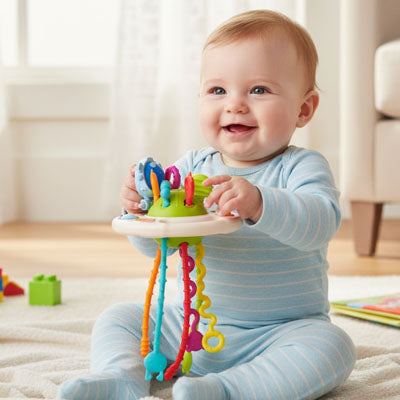 bebe pyjama bleu assis tient jouet eveil bebe