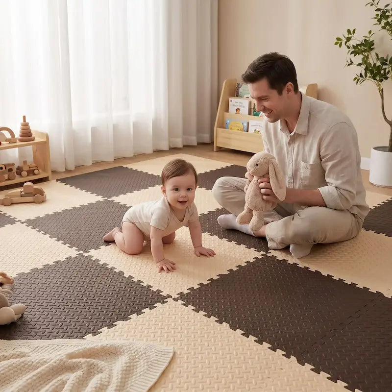 bébé quatre pattes papa doudou assis tapis en mousse puzzle