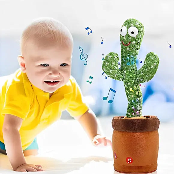 bébé quatre pattes regarde peluche interactive cactus musical