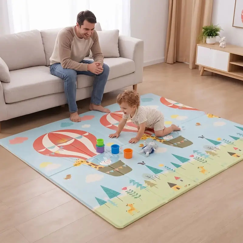 bébé quatre pattes tapis motricité bébé papa canapé surveille