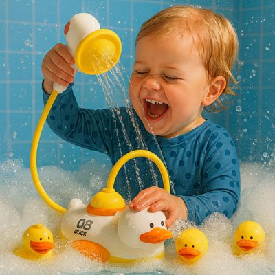 bebe rigole tient pommeau jouet baignoire pour bebe canard bain