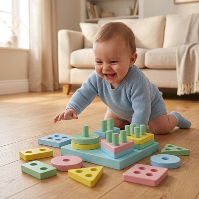 bebe rit quatre pattes devant puzzle bebe pose parquet salon