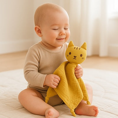 bebe serein souriant tient doudou pour bebe dans bras