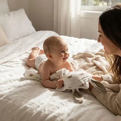 bébé souriant tummy time doudou bebe maman souriante regarde bébé