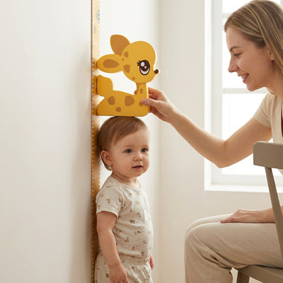 bebe sous tete biche jaune toise enfant maman regarde taille