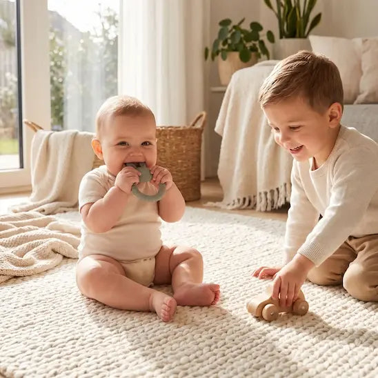 bébé tapis mord anneau de dentition-bébé frère joue voiture