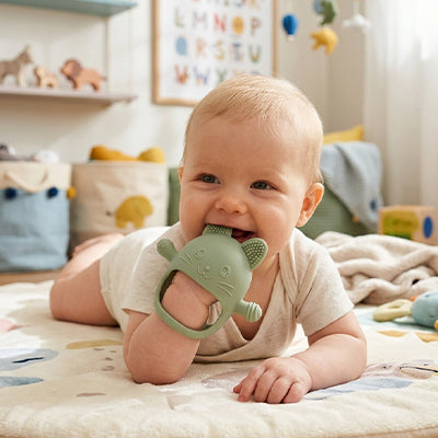 bebe tummy time anneau de dentition mord oreille chat vert