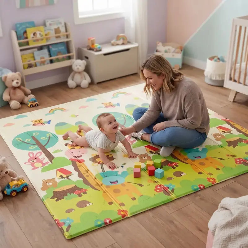 bébé tummy time maman assis tapis motricité bébé 