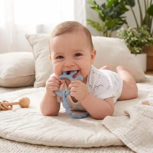 bébé tummy time mord anneau dentition bébé bleu avec attache