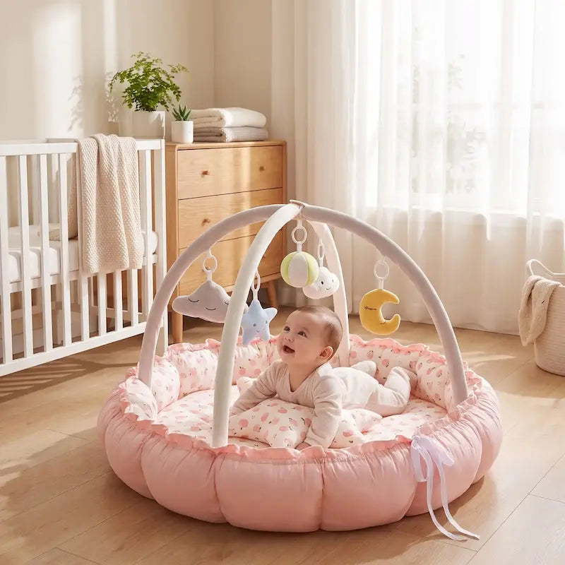 bébé tummy time regarde hochets suspendus tapis d'éveil bébé