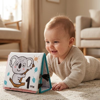 Bébé tummy time regarde livre bebe en tissus