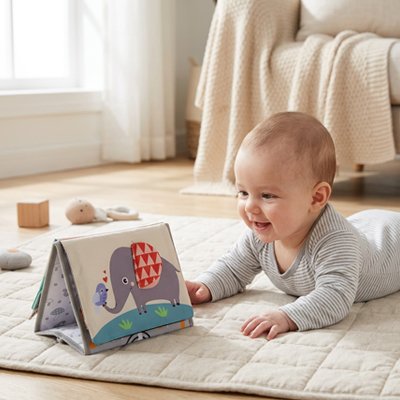 bébé tummy-time tapis regarde livre bebe en tissus