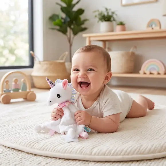bébé tummy time tapis tient doudou bebe licorne blanche