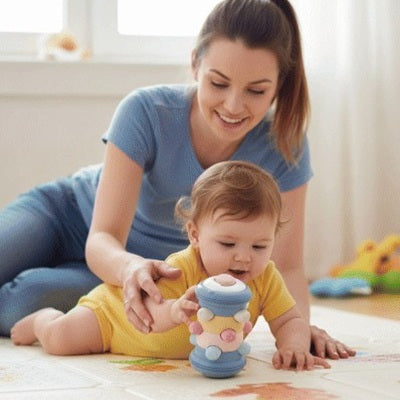 bebe ventre tapis joue jouet bebe 1 an maman surveille