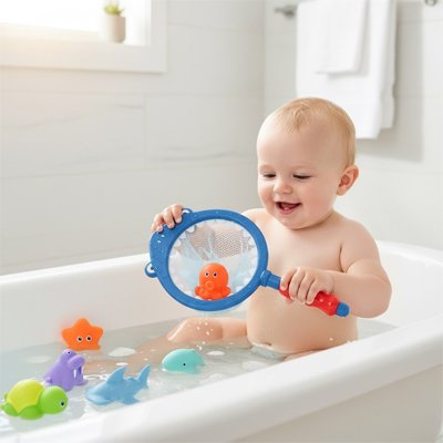 dans baignoire bebe tient main jouet de bain bebe