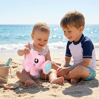 enfants assis bord mer joue jouet de bain pour bebe elephant