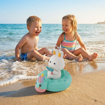 enfants joyeux bord de mer joue jouet de bain