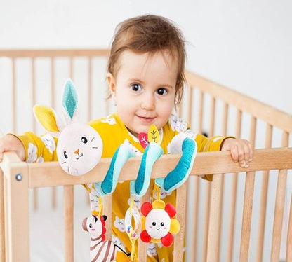 hochet lapin spirale bebe berceau barre marron