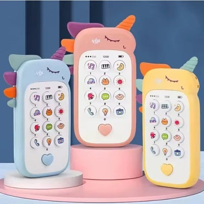 jouet bebe 1 an telephone bleu jaune rose dentition