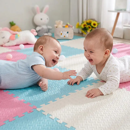 jumeaux heureux face à face tapis mousse puzzle