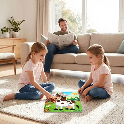 jumelles assises tapis joue puzzle bois papa canape lit journal