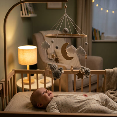 lumiere chambre tamisee bebe regarde-mobile bebe en souriant