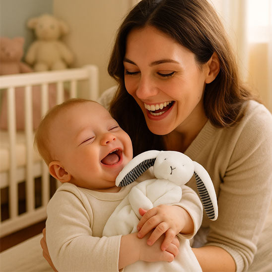 maman bebe heureux avec doudou bebe dans bras bebe