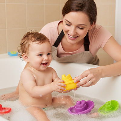 maman donne bebe bain jouet de bain bebe jaune