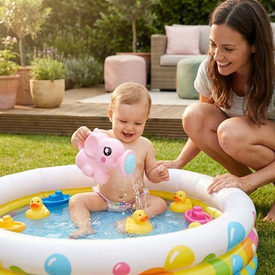 maman surveille bebe piscine gonflable jouet de bain pour bebe