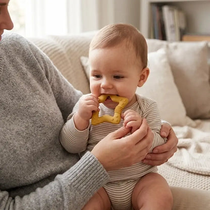 maman tient bébé mord anneau dentition bébé étoile